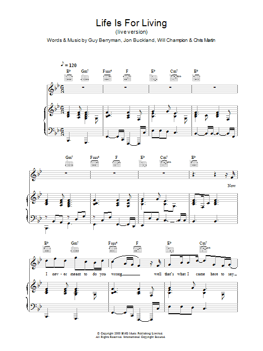 Learn to play Coldplay Life Is For Living (live version) sheet music for Piano, Vocal & Guitar in minutes. Coldplay Life Is For Living (live version) sheet music preview music notes and score for Piano, Vocal & Guitar including 5 page(s)