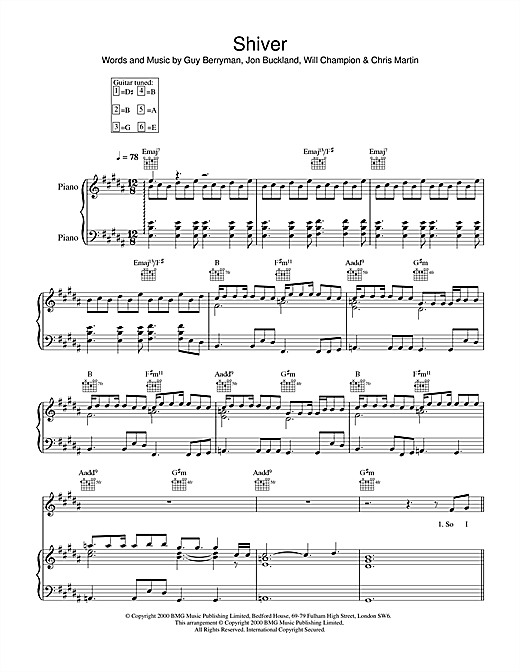 Learn to play Coldplay Shiver sheet music for Piano, Vocal & Guitar in minutes. Coldplay Shiver sheet music notes and chords