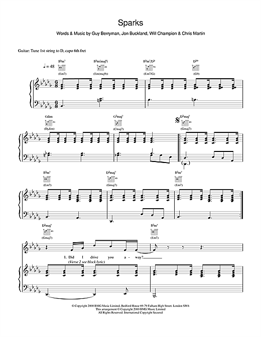 Learn to play Coldplay Sparks sheet music for Piano, Vocal & Guitar in minutes. Coldplay Sparks sheet music notes and chords