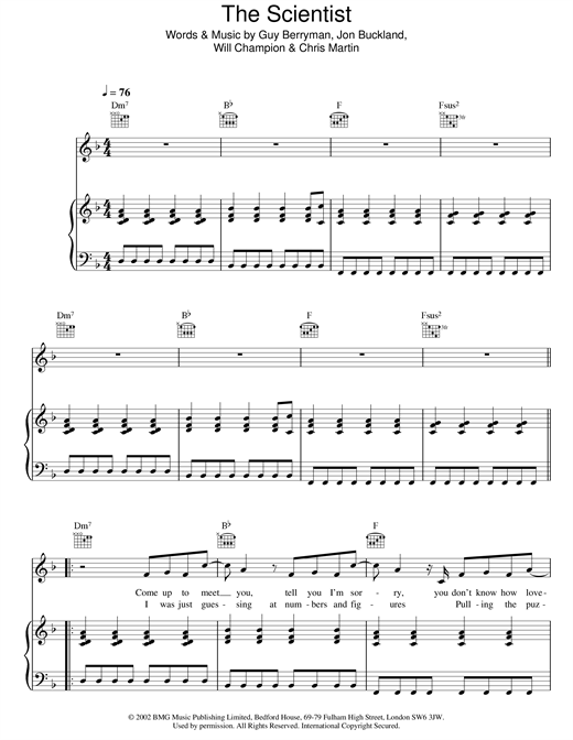 Learn to play Coldplay The Scientist sheet music for Lyrics Only in minutes. Coldplay The Scientist sheet music notes and chords