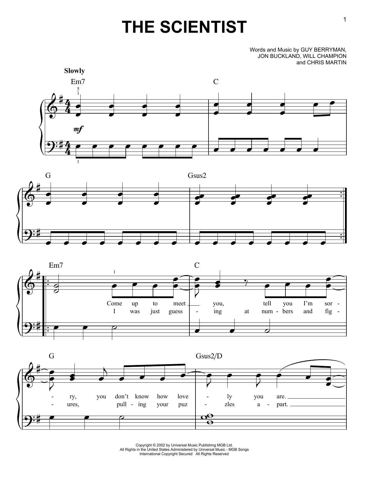 Learn to play Coldplay The Scientist sheet music for Lyrics & Piano Chords in minutes. Coldplay The Scientist sheet music notes and chords