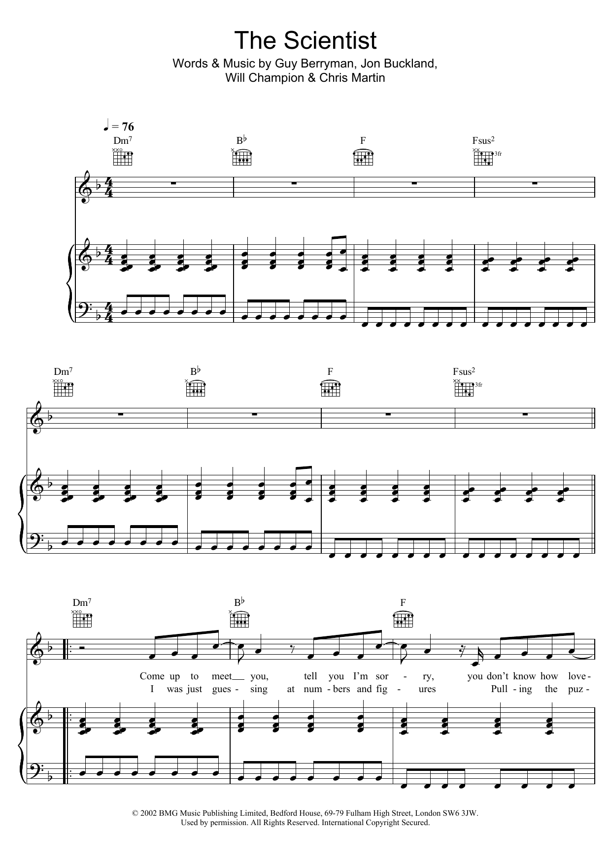 Learn to play Coldplay The Scientist sheet music for Melody Line, Lyrics & Chords in minutes. Coldplay The Scientist sheet music preview music notes and score for Melody Line, Lyrics & Chords including 2 page(s)