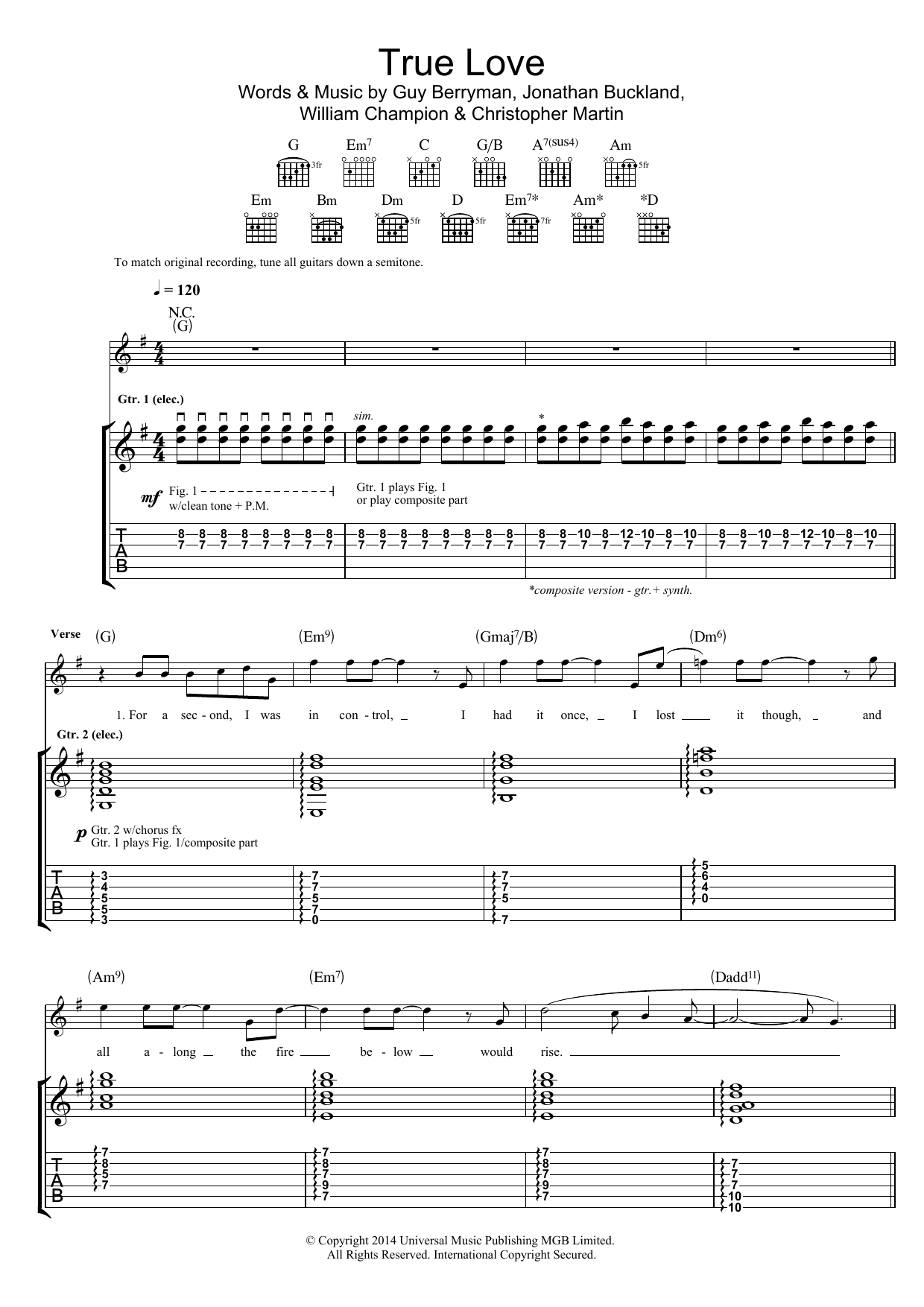 Free True Love by Coldplay sheet music  Download PDF or print on