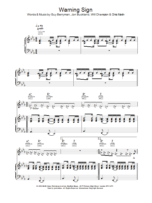 Learn to play Coldplay Warning Sign sheet music for Easy Piano in minutes. Coldplay Warning Sign sheet music preview music notes and score for Easy Piano including 5 page(s)