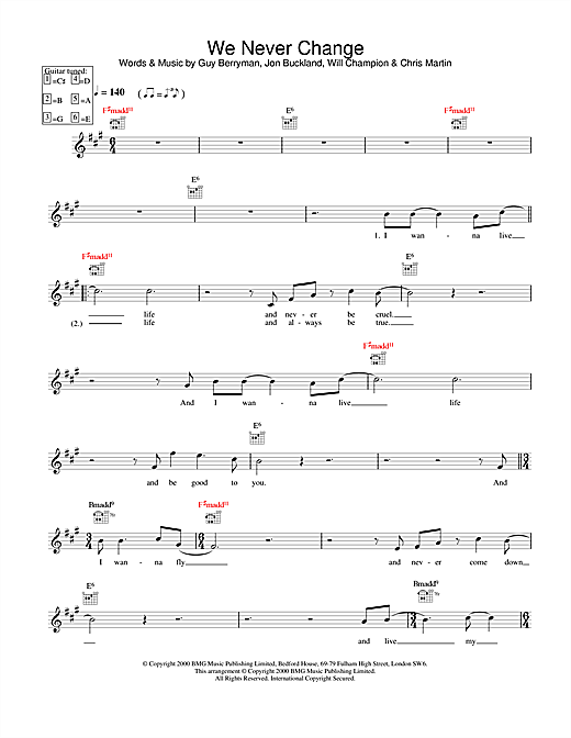 Learn to play Coldplay We Never Change sheet music for Piano, Vocal & Guitar in minutes. Coldplay We Never Change sheet music notes and chords