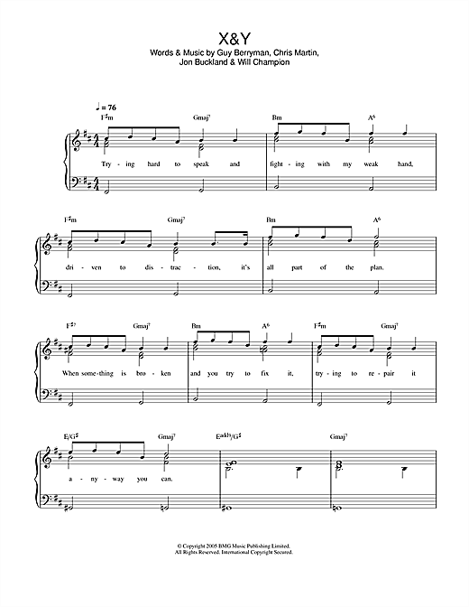Learn to play Coldplay X&Y sheet music for Lyrics & Chords in minutes. Coldplay X&Y sheet music notes and chords