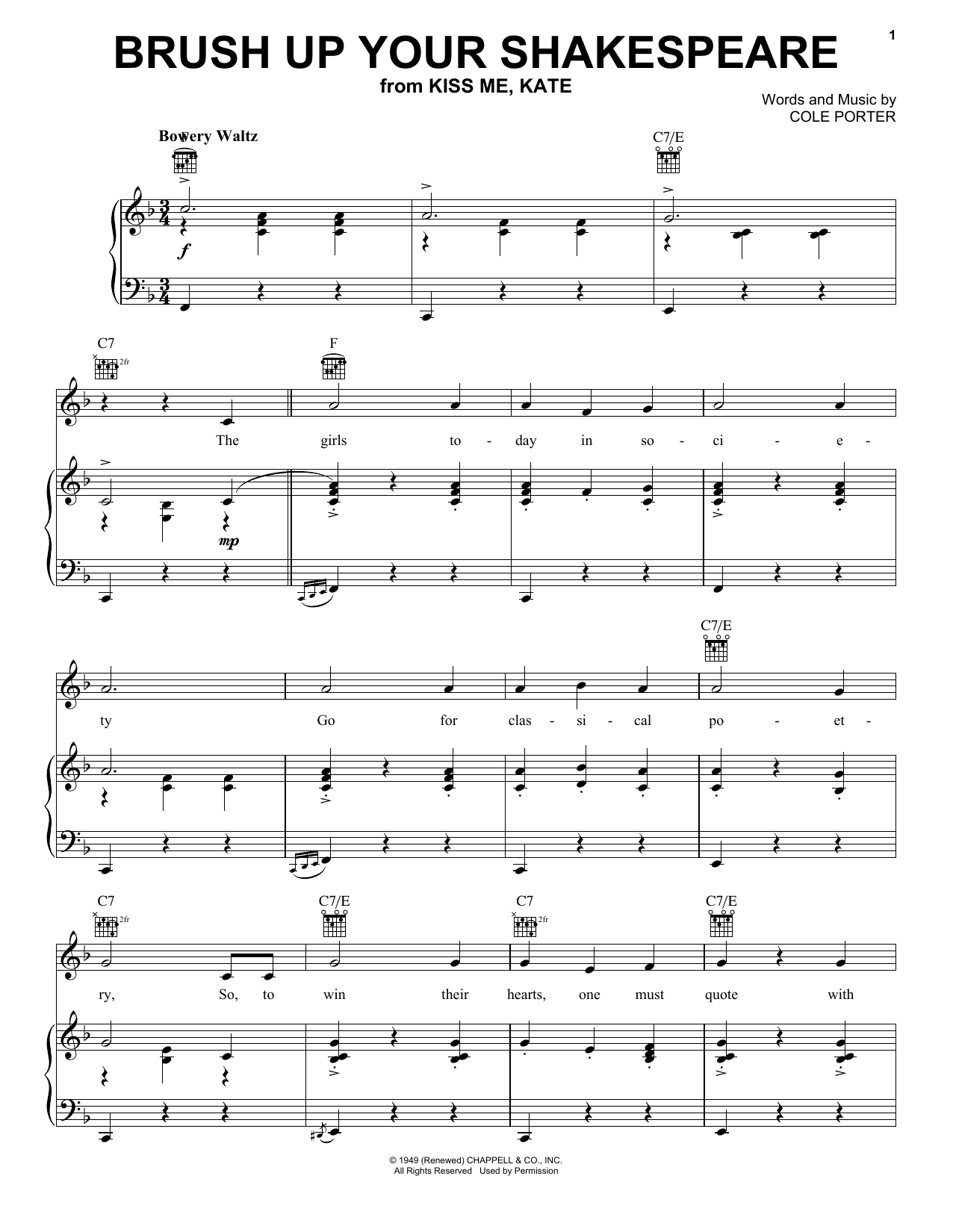 Download Cole Porter Brush Up Your Shakespeare sheet music notes and chords for Piano, Vocal & Guitar (Right-Hand Melody) - Download Printable PDF and start playing in minutes.