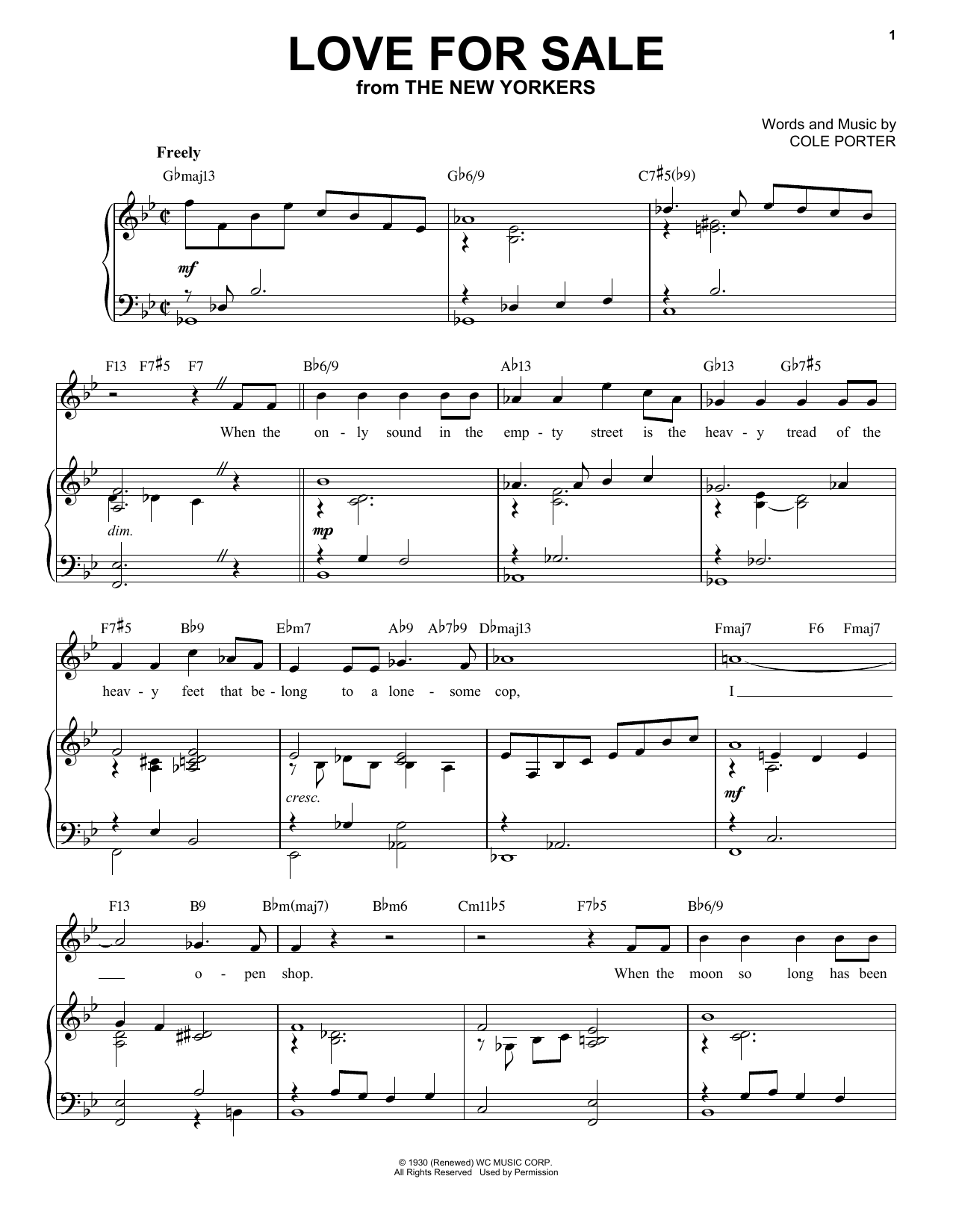 Cole Porter Love For Sale [Jazz version] (from The New Yorkers) (arr. Brent Edstrom) sheet music, chords, lyrics - Printable PDF for Piano & Vocal