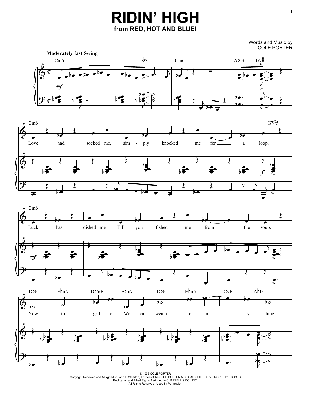 Cole Porter Ridin' High [Jazz version] (from Red, Hot And Blue!) (arr. Brent Edstrom) sheet music, chords, lyrics - Printable PDF for Piano & Vocal