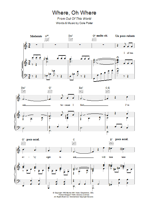 Cole Porter Where, Oh Where? sheet music, chords, lyrics - Printable PDF for Piano, Vocal & Guitar (Right-Hand Melody)