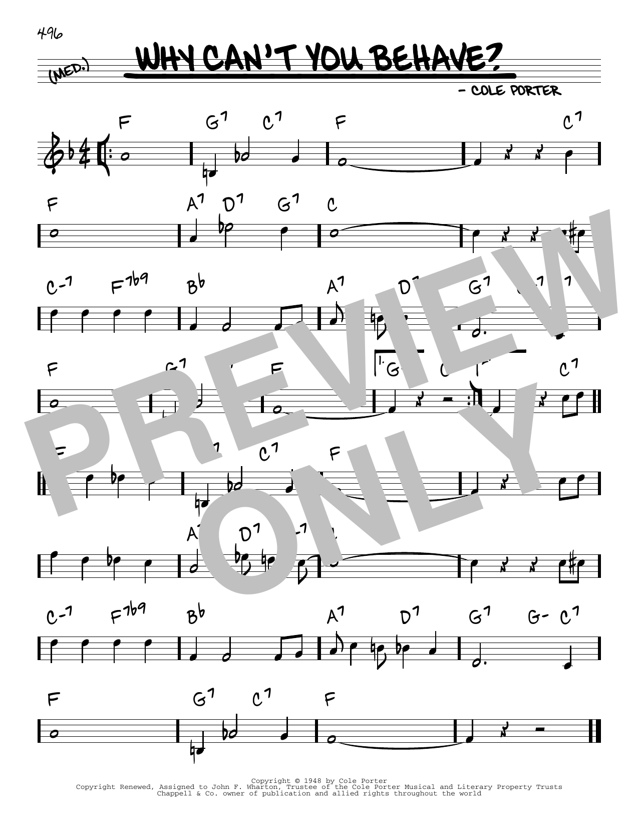 Cole Porter Why Can't You Behave? sheet music, chords, lyrics - Printable PDF for Real Book – Melody & Chords