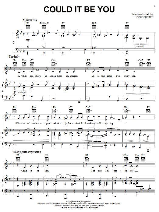 Learn to play Cole Porter Could It Be You sheet music for Piano, Vocal & Guitar (Right-Hand Melody) in minutes. Cole Porter Could It Be You sheet music preview music notes and score for Piano, Vocal & Guitar (Right-Hand Melody) including 3 page(s)