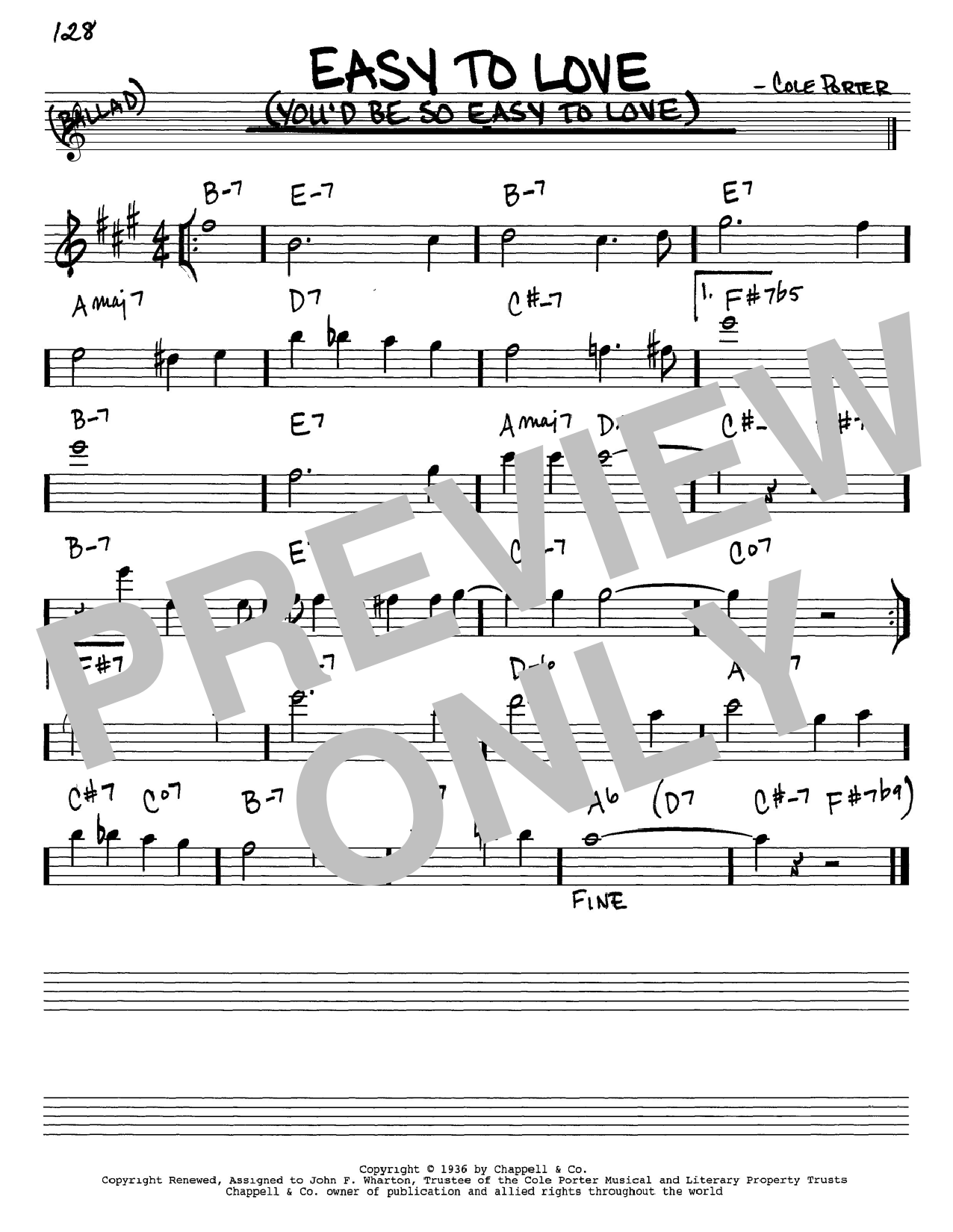 Learn to play Cole Porter Easy To Love (You'd Be So Easy To Love) sheet music for Easy Piano in minutes. Cole Porter Easy To Love (You'd Be So Easy To Love) sheet music preview music notes and score for Easy Piano including 2 page(s)