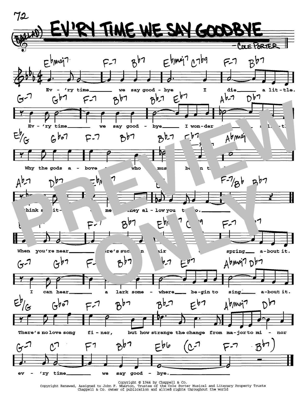 Learn to play Cole Porter Ev'ry Time We Say Goodbye sheet music for Piano, Vocal & Guitar (Right-Hand Melody) in minutes. Cole Porter Ev'ry Time We Say Goodbye sheet music notes and chords