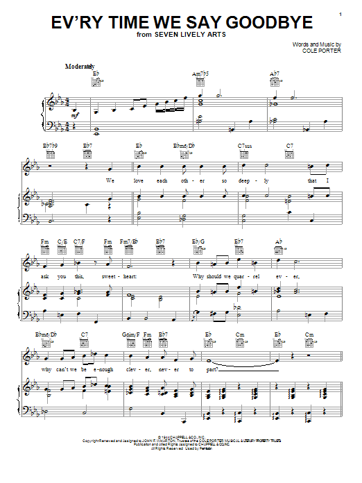 Learn to play Cole Porter Ev'ry Time We Say Goodbye sheet music for E-Z Play Today in minutes. Cole Porter Ev'ry Time We Say Goodbye sheet music preview music notes and score for E-Z Play Today including 3 page(s)