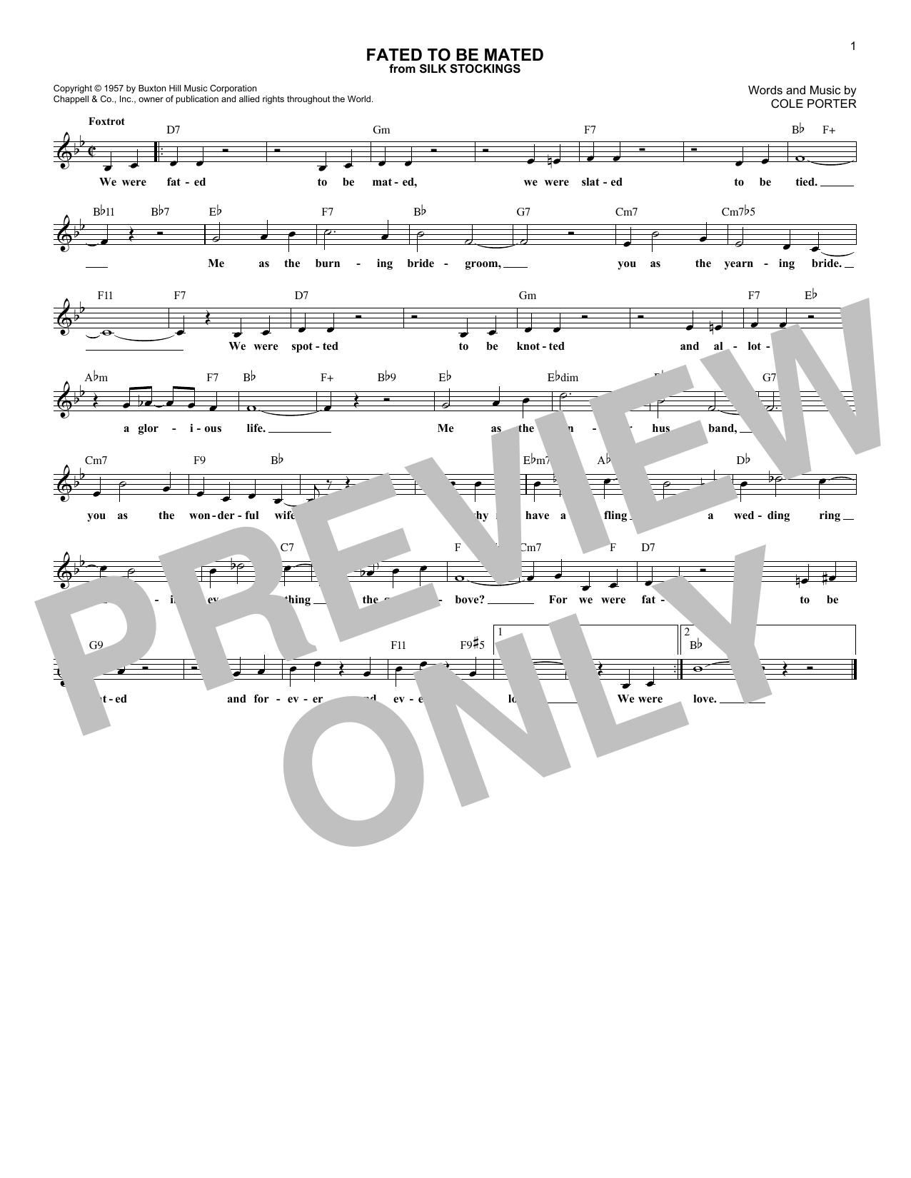 Cole Porter Fated To Be Mated sheet music preview music notes and score for Lead Sheet / Fake Book including 1 page(s)