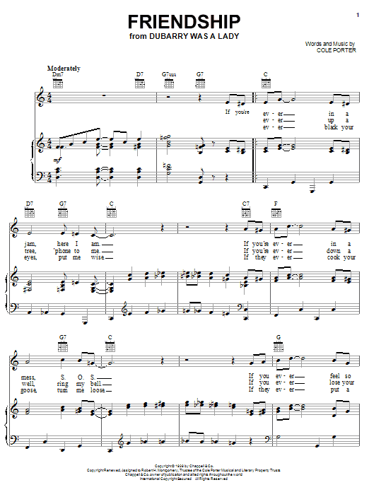Learn to play Cole Porter Friendship sheet music for Piano, Vocal & Guitar (Right-Hand Melody) in minutes. Cole Porter Friendship sheet music notes and chords