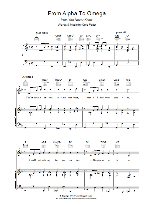 Cole Porter From Alpha To Omega sheet music preview music notes and score for Piano, Vocal & Guitar (Right-Hand Melody) including 6 page(s)