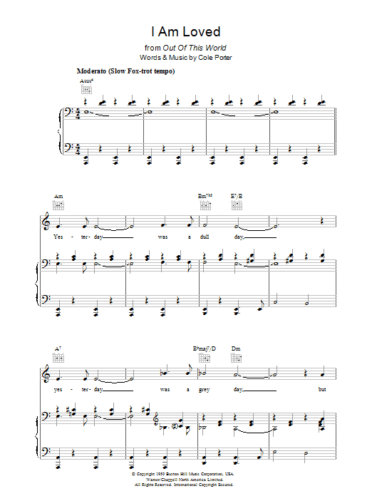 Cole Porter I Am Loved sheet music preview music notes and score for Piano, Vocal & Guitar (Right-Hand Melody) including 7 page(s)