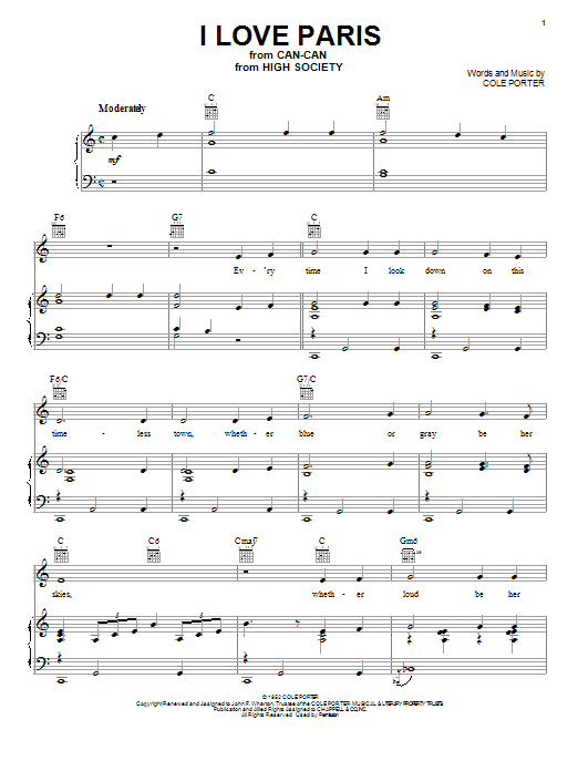 Learn to play Cole Porter I Love Paris sheet music for Piano, Vocal & Guitar (Right-Hand Melody) in minutes. Cole Porter I Love Paris sheet music notes and chords