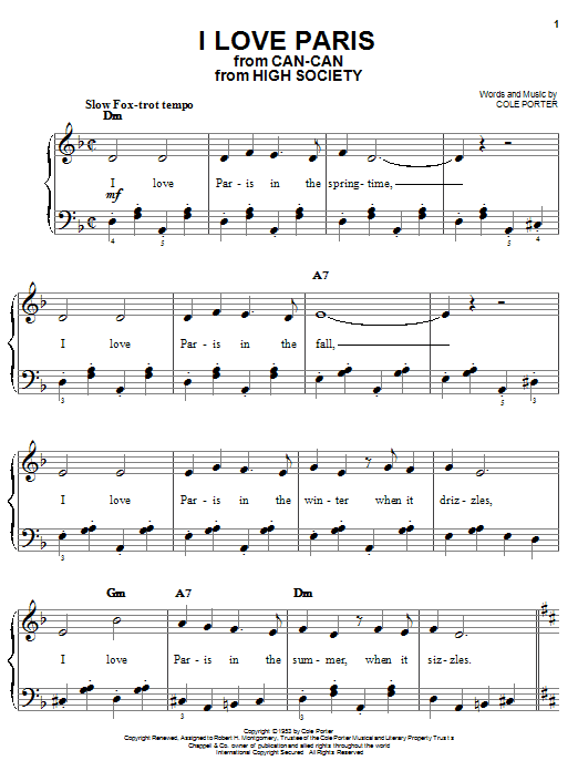 Learn to play Cole Porter I Love Paris sheet music for Easy Piano in minutes. Cole Porter I Love Paris sheet music preview music notes and score for Easy Piano including 2 page(s)