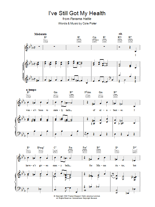 Cole Porter I've Still Got My Health sheet music preview music notes and score for Piano, Vocal & Guitar (Right-Hand Melody) including 6 page(s)