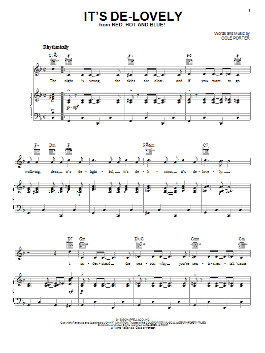 Learn to play Cole Porter It's De-Lovely sheet music for Piano, Vocal & Guitar (Right-Hand Melody) in minutes. Cole Porter It's De-Lovely sheet music notes and chords