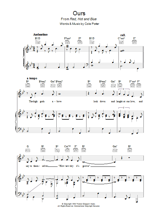 Cole Porter Ours sheet music preview music notes and score for Piano, Vocal & Guitar (Right-Hand Melody) including 7 page(s)
