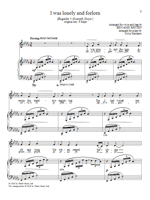 Colin Matthews I was lonely and forlorn sheet music, chords, lyrics - Printable PDF for Piano & Vocal