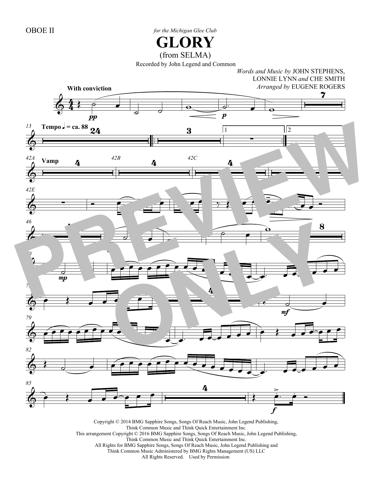 Learn to play Common & John Legend Glory (from Selma) (arr. Eugene Rogers) - Bb Clarinet 1 sheet music for Choir Instrumental Pak in minutes. Common & John Legend Glory (from Selma) (arr. Eugene Rogers) - Bb Clarinet 1 sheet music preview music notes and score for Choir Instrumental Pak including 1 page(s)