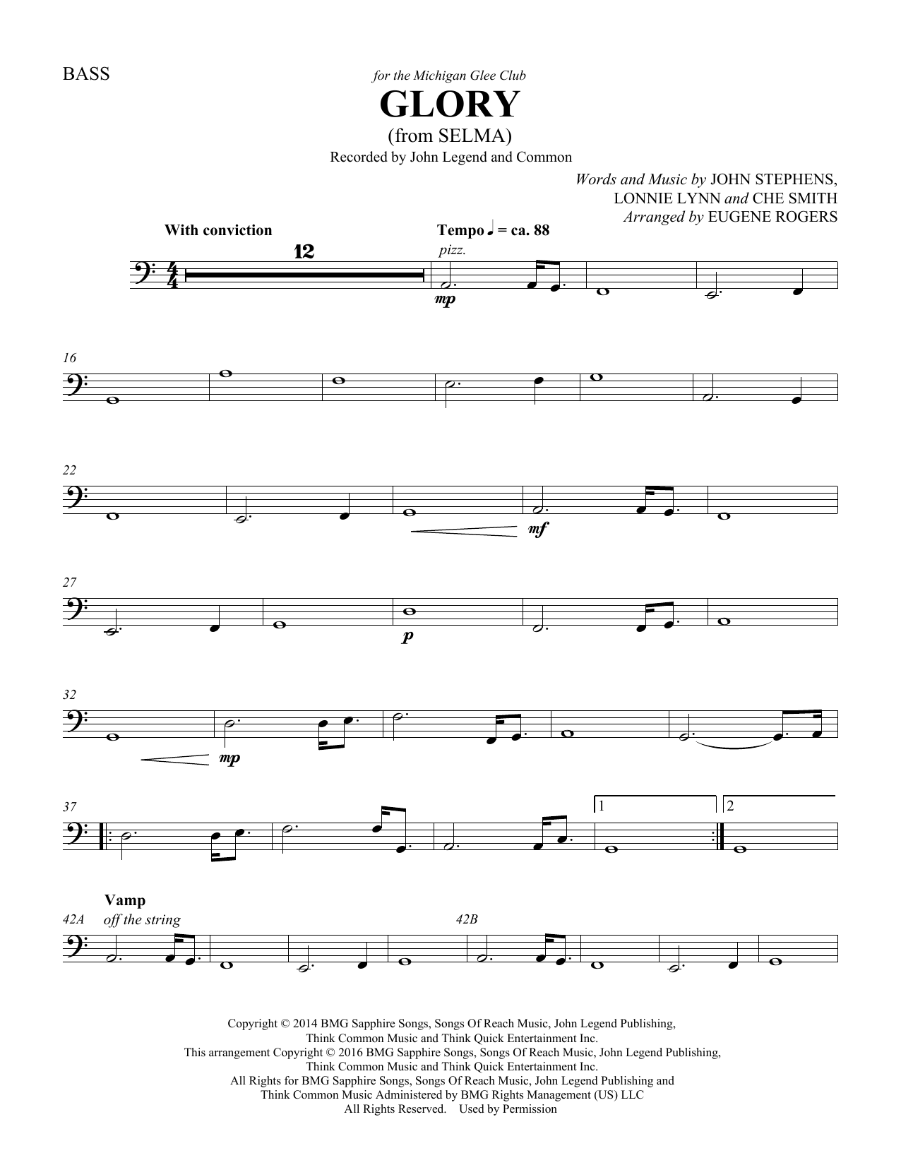 Learn to play Common & John Legend Glory (from Selma) (arr. Eugene Rogers) - Double Bass sheet music for Choir Instrumental Pak in minutes. Common & John Legend Glory (from Selma) (arr. Eugene Rogers) - Double Bass sheet music preview music notes and score for Choir Instrumental Pak including 2 page(s)
