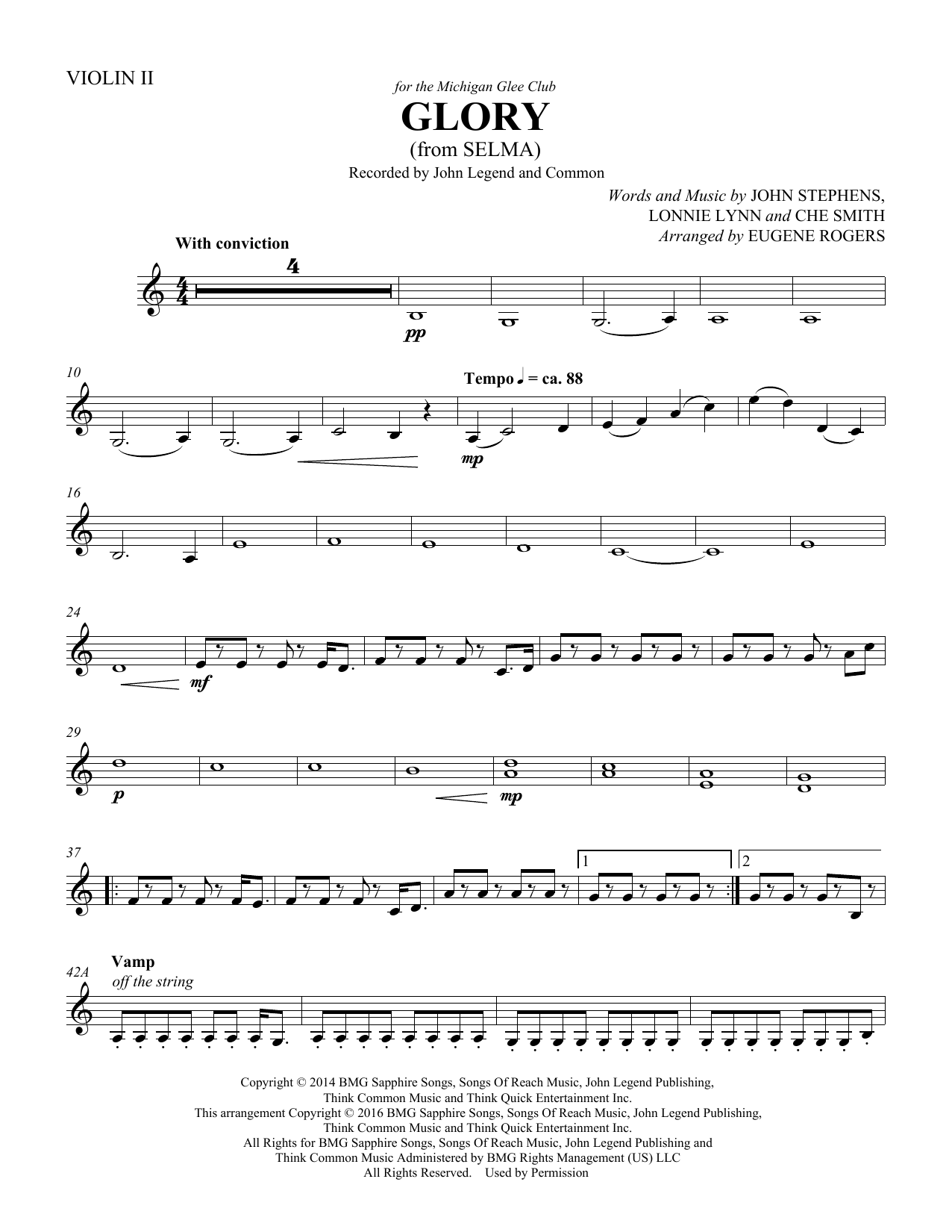 Common John Legend Glory From Selma Arr Eugene Rogers Violin 2 Sheet Music Notes Download Pdf Pop Score Choir Instrumental Pak