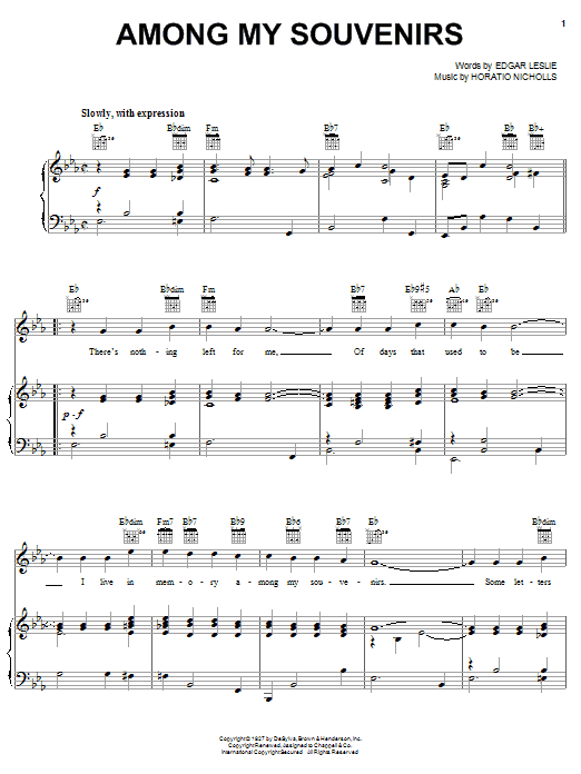Learn to play Connie Francis Among My Souvenirs sheet music for Piano, Vocal & Guitar (Right-Hand Melody) in minutes. Connie Francis Among My Souvenirs sheet music notes and chords