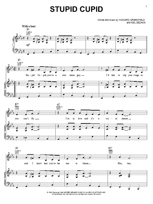 Learn to play Connie Francis Stupid Cupid sheet music for Piano, Vocal & Guitar (Right-Hand Melody) in minutes. Connie Francis Stupid Cupid sheet music notes and chords