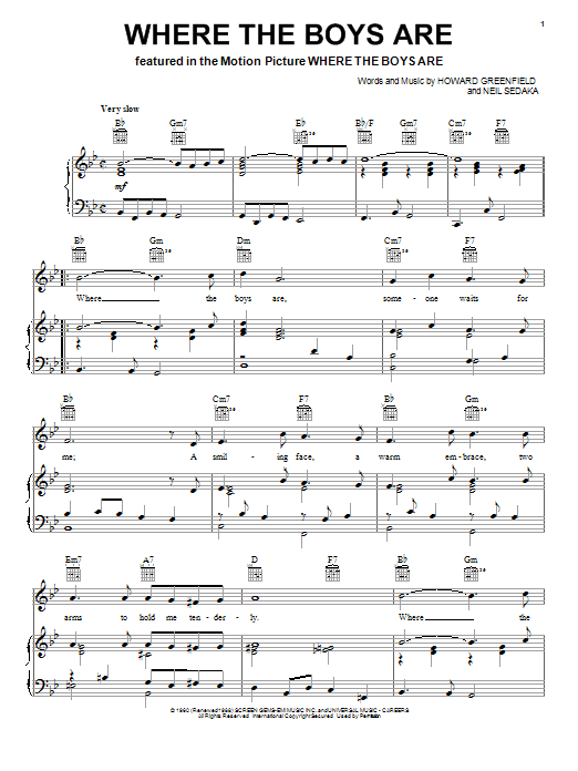 Learn to play Connie Francis Where The Boys Are sheet music for Piano, Vocal & Guitar (Right-Hand Melody) in minutes. Connie Francis Where The Boys Are sheet music notes and chords
