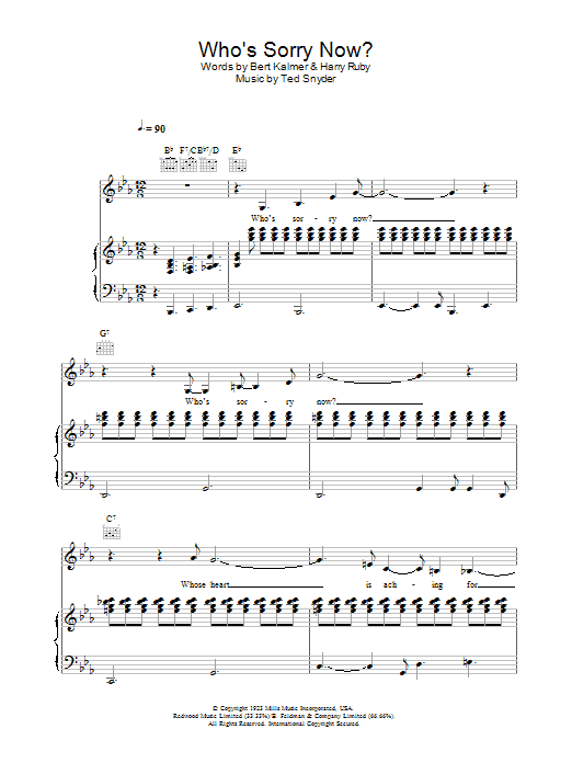 Learn to play Connie Francis Who's Sorry Now? sheet music for Piano, Vocal & Guitar in minutes. Connie Francis Who's Sorry Now? sheet music preview music notes and score for Piano, Vocal & Guitar including 6 page(s)