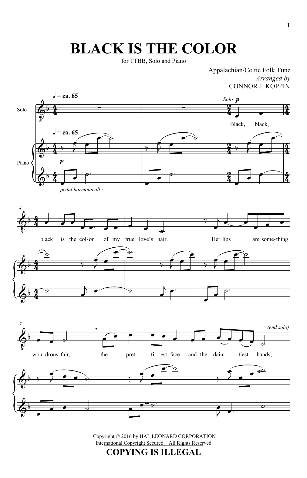 Traditional Folksong Black Is The Color (arr. Connor J. Koppin) sheet music, chords, lyrics - Printable PDF for TTBB