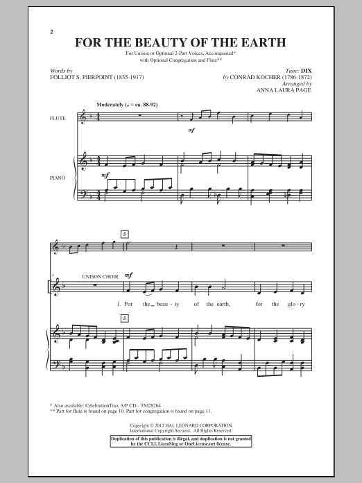 Learn to play Anna Laura Page For The Beauty Of The Earth sheet music for 2-Part Choir in minutes. Anna Laura Page For The Beauty Of The Earth sheet music preview music notes and score for 2-Part Choir including 10 page(s)