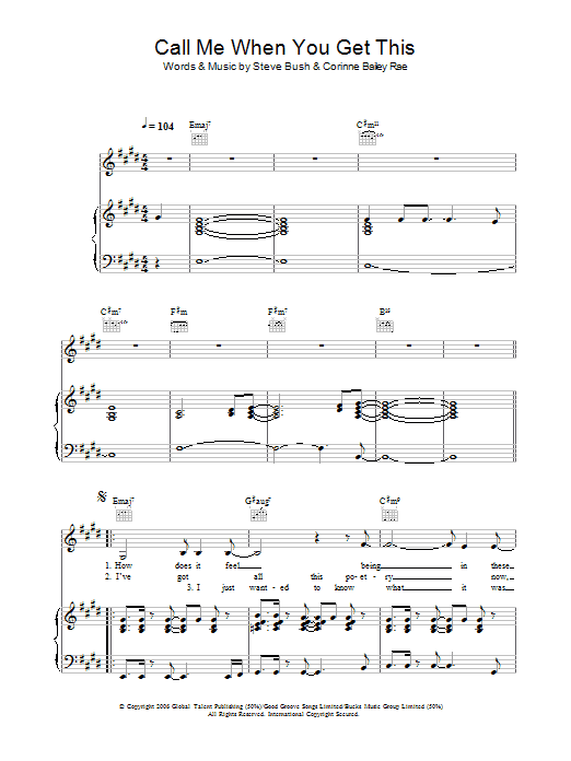 Learn to play Corinne Bailey Rae Call Me When You Get This sheet music for Lyrics & Chords in minutes. Corinne Bailey Rae Call Me When You Get This sheet music preview music notes and score for Lyrics & Chords including 2 page(s)