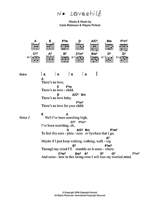 Corinne Bailey Rae No Love Child sheet music, chords, lyrics - Printable PDF for Lyrics & Chords