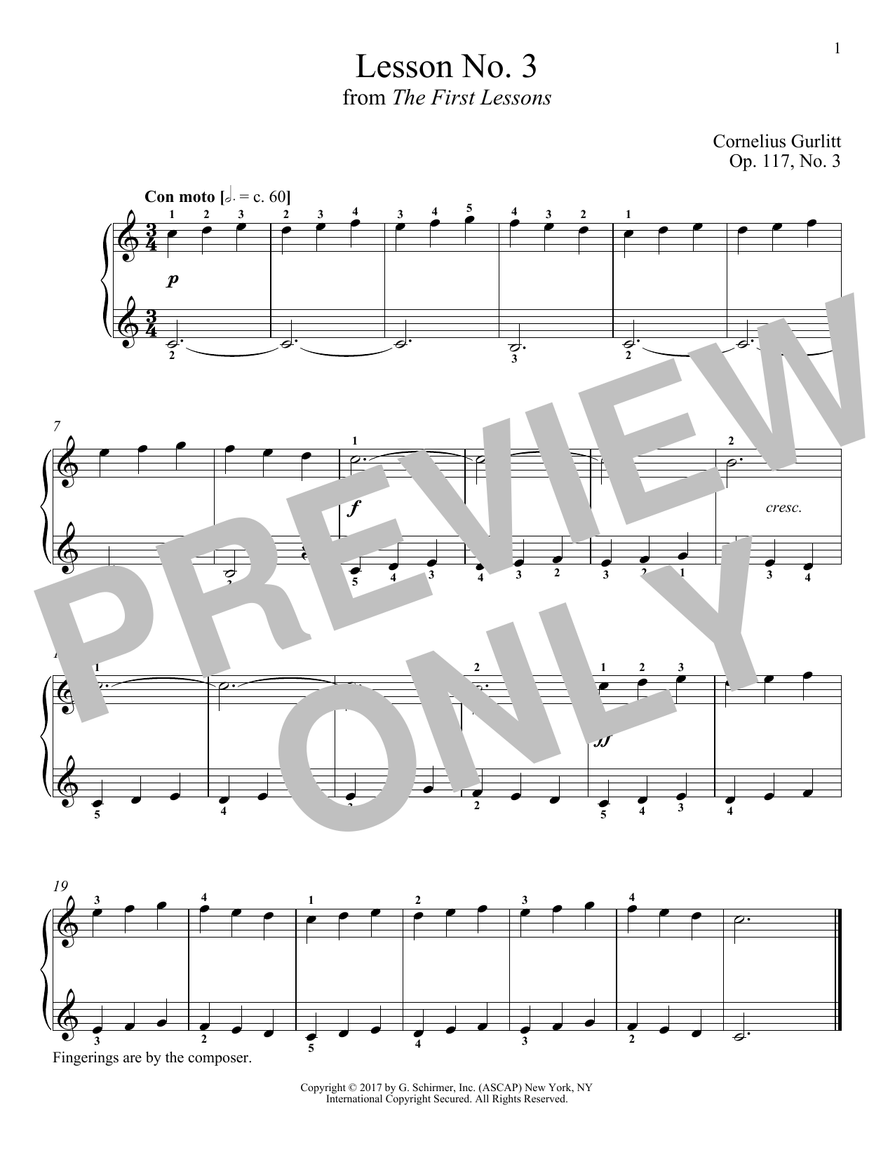 Cornelius Gurlitt Con moto, Op. 117, No. 3 sheet music, chords, lyrics - Printable PDF for Piano