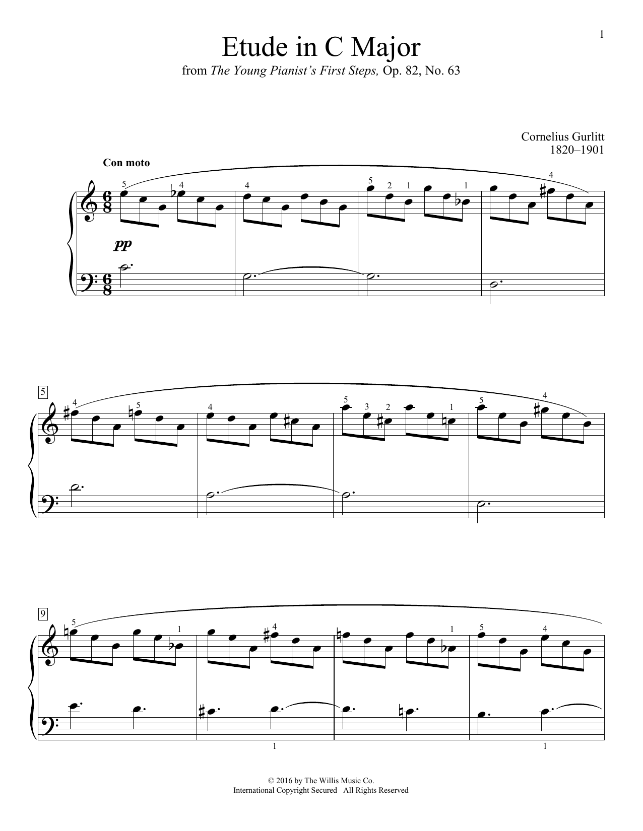 Cornelius Gurlitt Etude In C Major sheet music, chords, lyrics - Printable PDF for Educational Piano