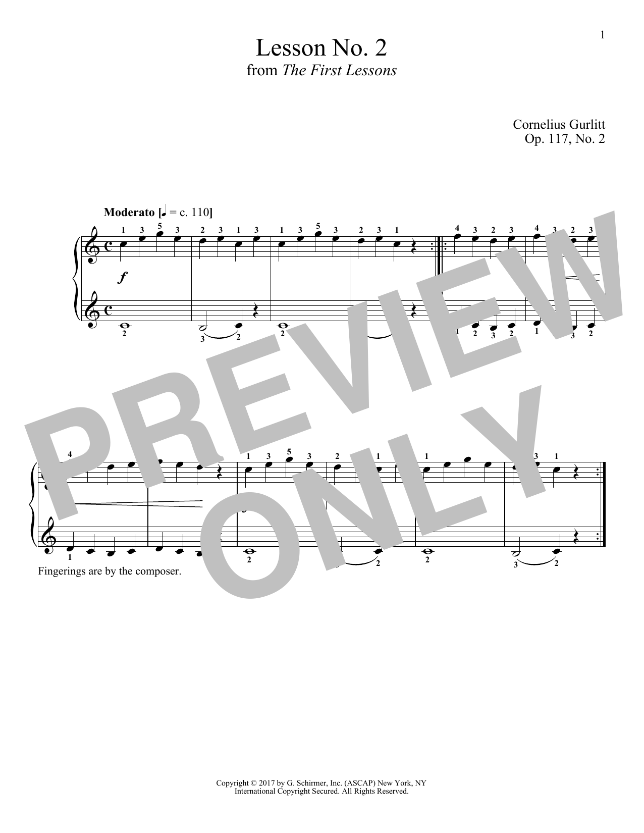 Cornelius Gurlitt Moderato, Op. 117, No. 2 sheet music, chords, lyrics - Printable PDF for Piano