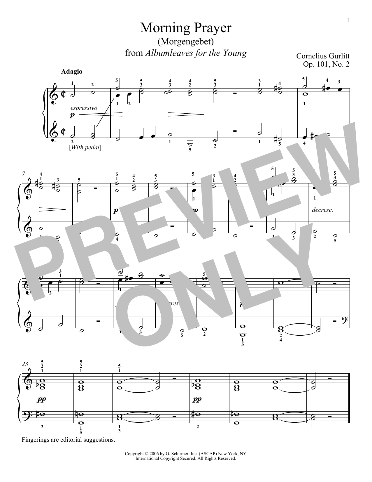 Cornelius Gurlitt Morning Prayer (Morgengebet), Op. 101, No. 2 sheet music, chords, lyrics - Printable PDF for Piano