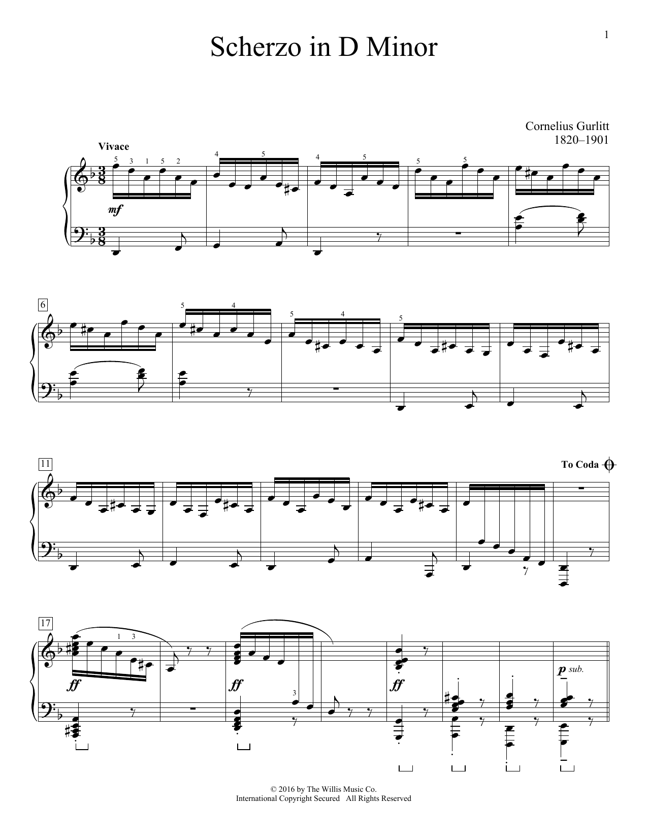 Cornelius Gurlitt Scherzo In D Minor sheet music, chords, lyrics - Printable PDF for Educational Piano