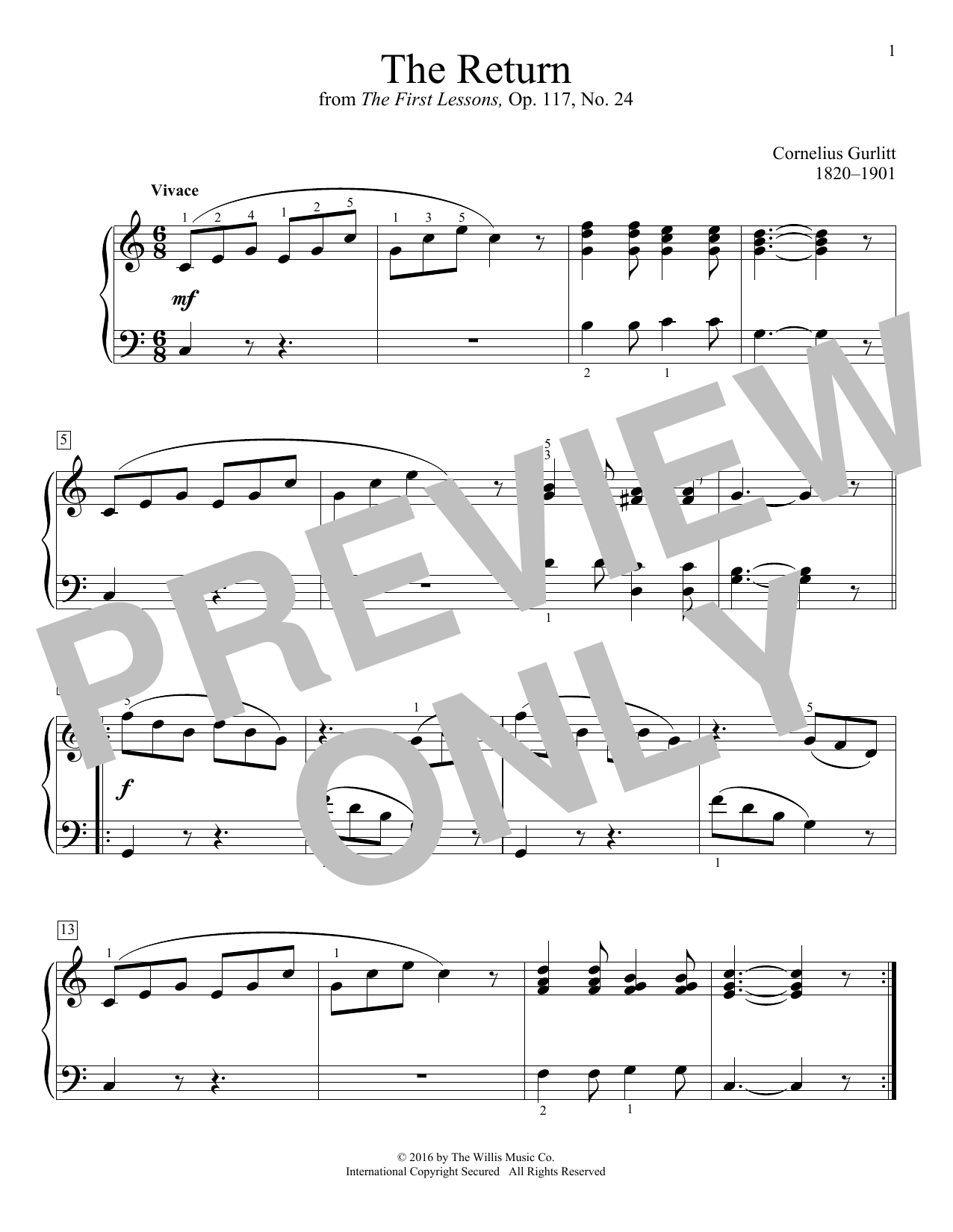 Cornelius Gurlitt The Return sheet music, chords, lyrics - Printable PDF for Educational Piano