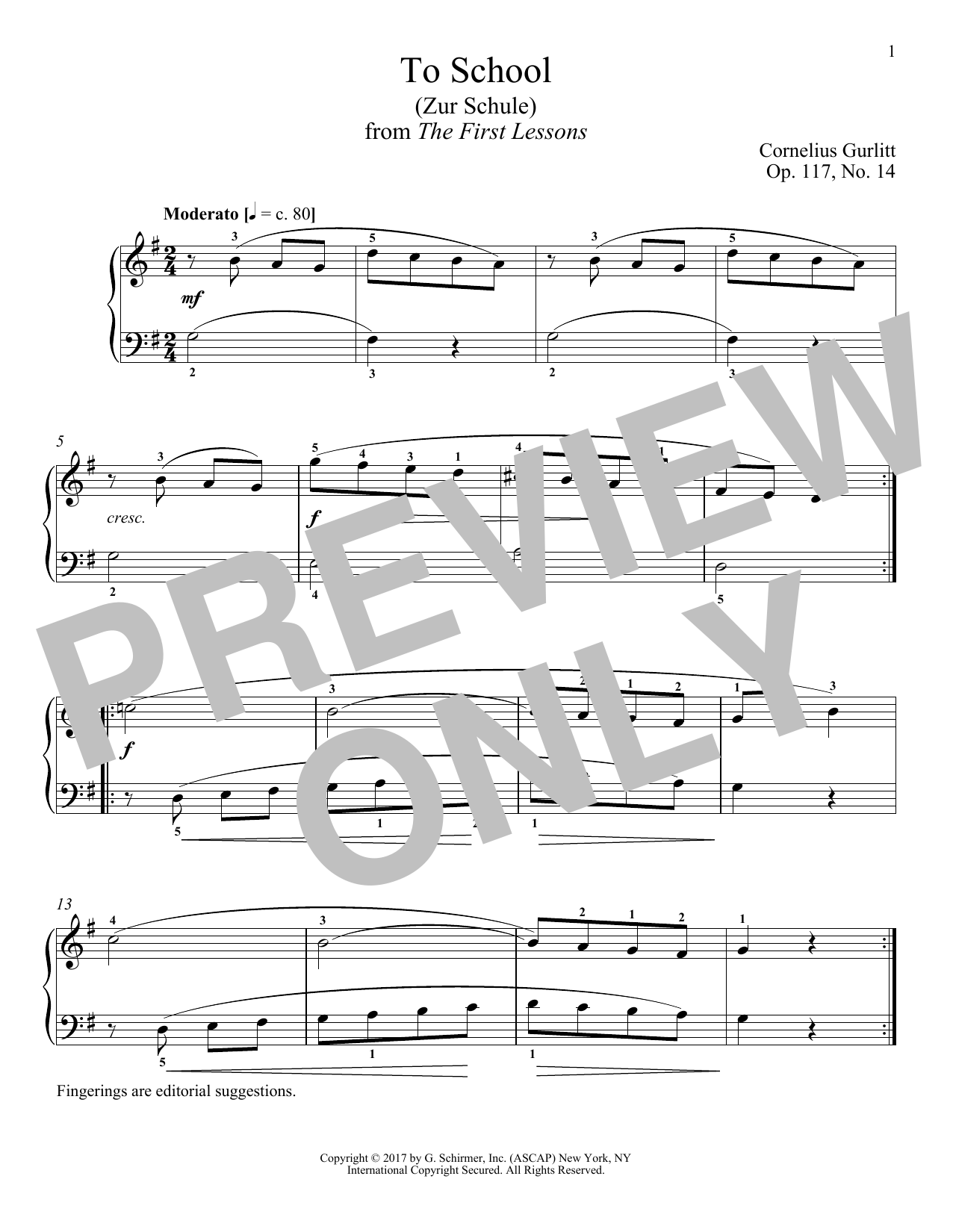 Cornelius Gurlitt To School (Zur Schule), Op. 117, No. 14 sheet music, chords, lyrics - Printable PDF for Piano