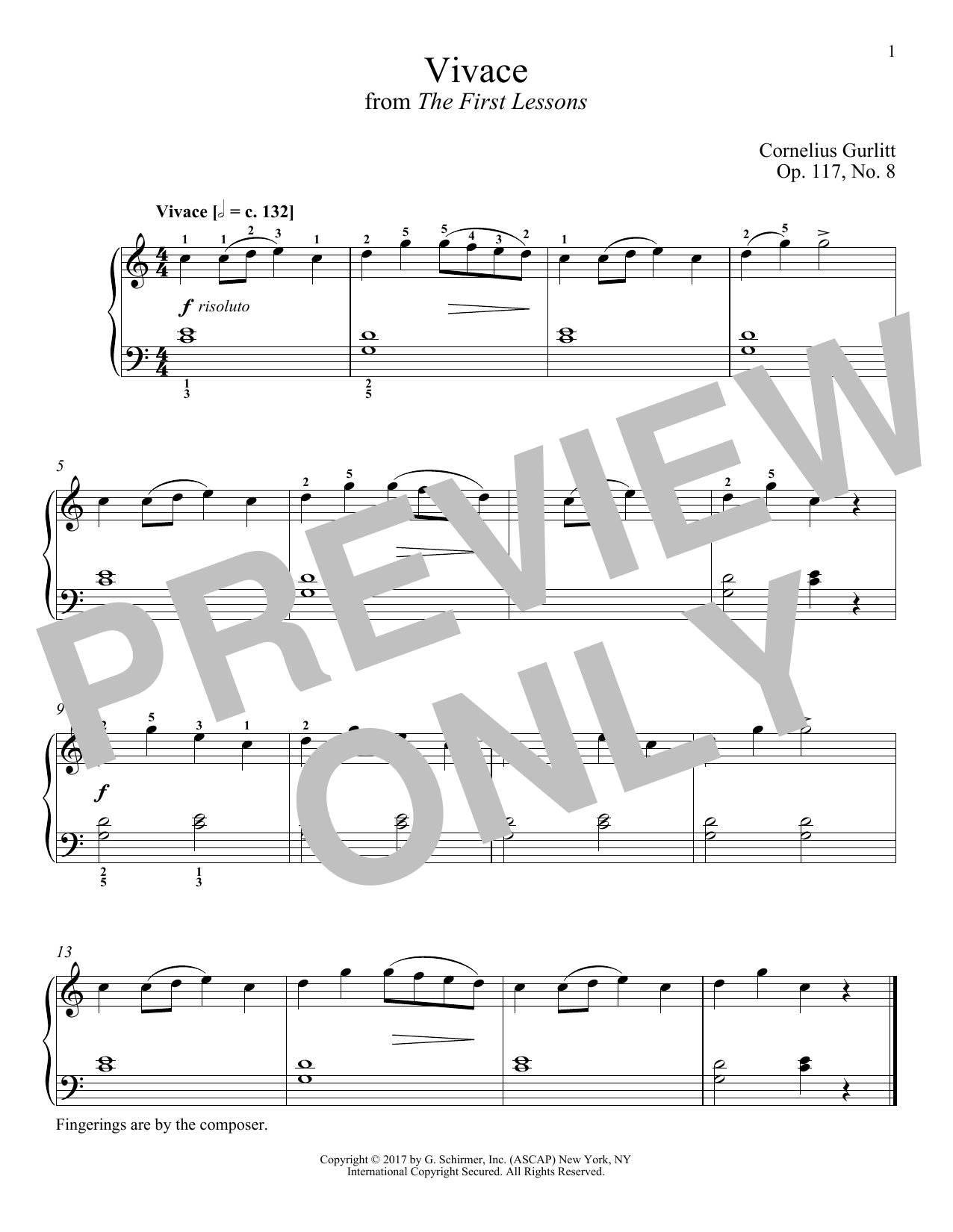 Cornelius Gurlitt Vivace, Op. 117, No. 8 sheet music, chords, lyrics - Printable PDF for Piano