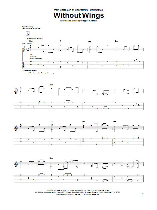 Corrosion Of Conformity Without Wings sheet music, chords, lyrics - Printable PDF for Guitar Tab