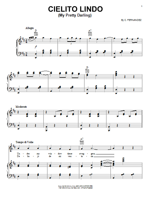 Learn to play Carlos Fernandez Cielito Lindo (My Pretty Darling) sheet music for Piano, Vocal & Guitar (Right-Hand Melody) in minutes. Carlos Fernandez Cielito Lindo (My Pretty Darling) sheet music notes and chords